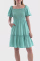 Lyn Mini Dress - On or Off Shoulder Shirred Bodice Mini Dress in Airin Print