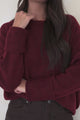 Joanne Knit Top - Crew Neckline Bat Wing Long Sleeve Top in Wine