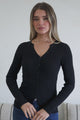 Tori Knit Top - Buttoned Down Long Sleeve Ribbed Knit in Black