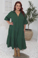 Zaraha Midi Dress - Folded Collar Button Down Tiered Dress in Green