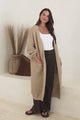 Jacky Cardigan - Ribbed Longline Knit with Balloon Sleeves and Pockets in Beige