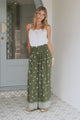 Emmy Pants - High Waisted Pleated Front Waistband Palazzo Pants in Ainsley Print Khaki