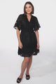 Madeline Mini Dress - Lace Trim Embroidered A Line Dress in Black