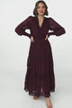 Rouge Maxi Dress - Lace Overlay Tiered Dress in Wine