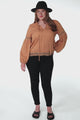 Silas Top - Cotton Blend Pleating and Crochet Detailed Long Sleeve Blouse in Tan