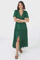 Adhira Maxi Dress - Buttoned Bodice A Line Dress With Flute Sleeves In Emerald