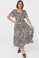 Maraya Midi Dress - Cape Sleeve Elasticated Bodice A-Line Dress in Beliza Print