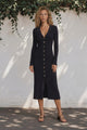 Alexander Knit Midi Dress - Ribbed Knit Dress with Long Fitted Sleeves in Black
