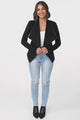 Marlyn Jacket - Faux Leather Trim Lapel Collar Jacket with Pintuck Detailed Sleeves in Black