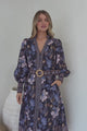 Shaylee Midi dress - Mandarin Collar Deep V-Neck A Line Button Down with Matching Belt in Luella Print