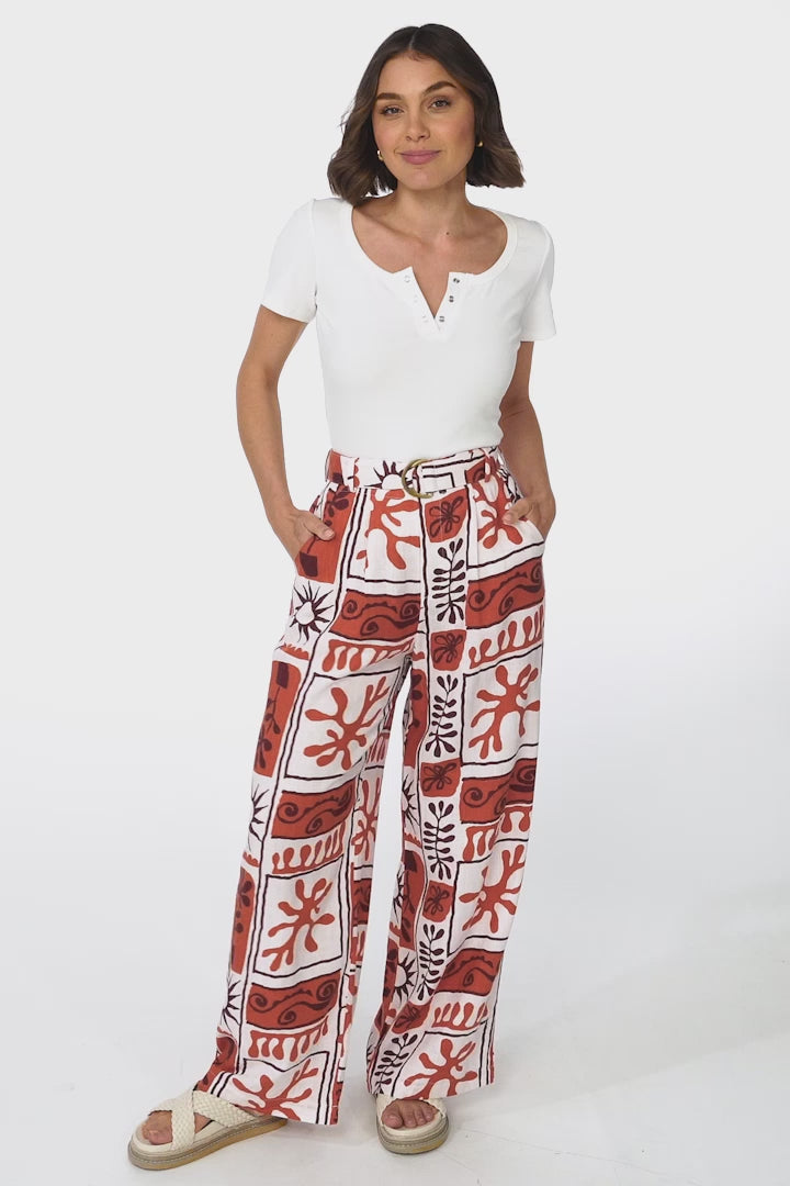 Dory Pants - High Waisted Belted Wide Leg Pants in Madeleine Print