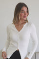 Tori Knit Top - Buttoned Down Long Sleeve Ribbed Knit in White