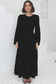 Sheyne Maxi Dress - Long Balloon Sleeve Elasicated Waist A Line Dress in Black