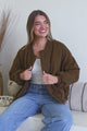 Brixton Jacket -  Round Neck Quilted Bomber Jacket with Zipper & Snap Button Closure in Khaki