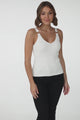 Lacen Ribbed Top - Gold Ring Detail V Neck Singlet Top in White