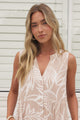 Acelle Midi Dress - Sleeveless Bermuda Collar Button Down Dress in Jeani Print Beige