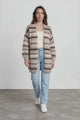 Delaney Cardigan - Open Front Stripe Knit with Pockets in Brown