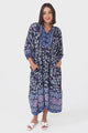 Kamali Midi Dress - Batwing Sleeve Smock Dress with Lace Detailing in Thanya Print Blue