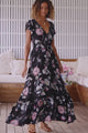 JAASE - Carmen Maxi Dress: Butterfly Cap Sleeve Button Down A Line Dress with Lace Trim in Under the Stars Print