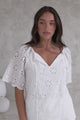 Haruki Shorts - High Waisted Embroidered Shorts with Scallop Hemline in White