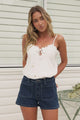 Chance Denim Shorts - High Rise Patch Front Pocket Shorts in Dark Denim