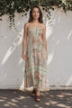 Gretal Maxi Dress - Sqaure Neck A-Line Dress with Adjustable Spaghetti Straps in Tempest Print