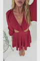 Isabeau Mini Dress - Cutout Waist Fit and Flare Dress with Long Balloon Sleeves in Wine