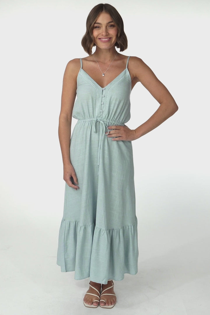 Ansel Midi Dress - Adjustable Strap Linen Sun Dress in Livvy Sky Blue