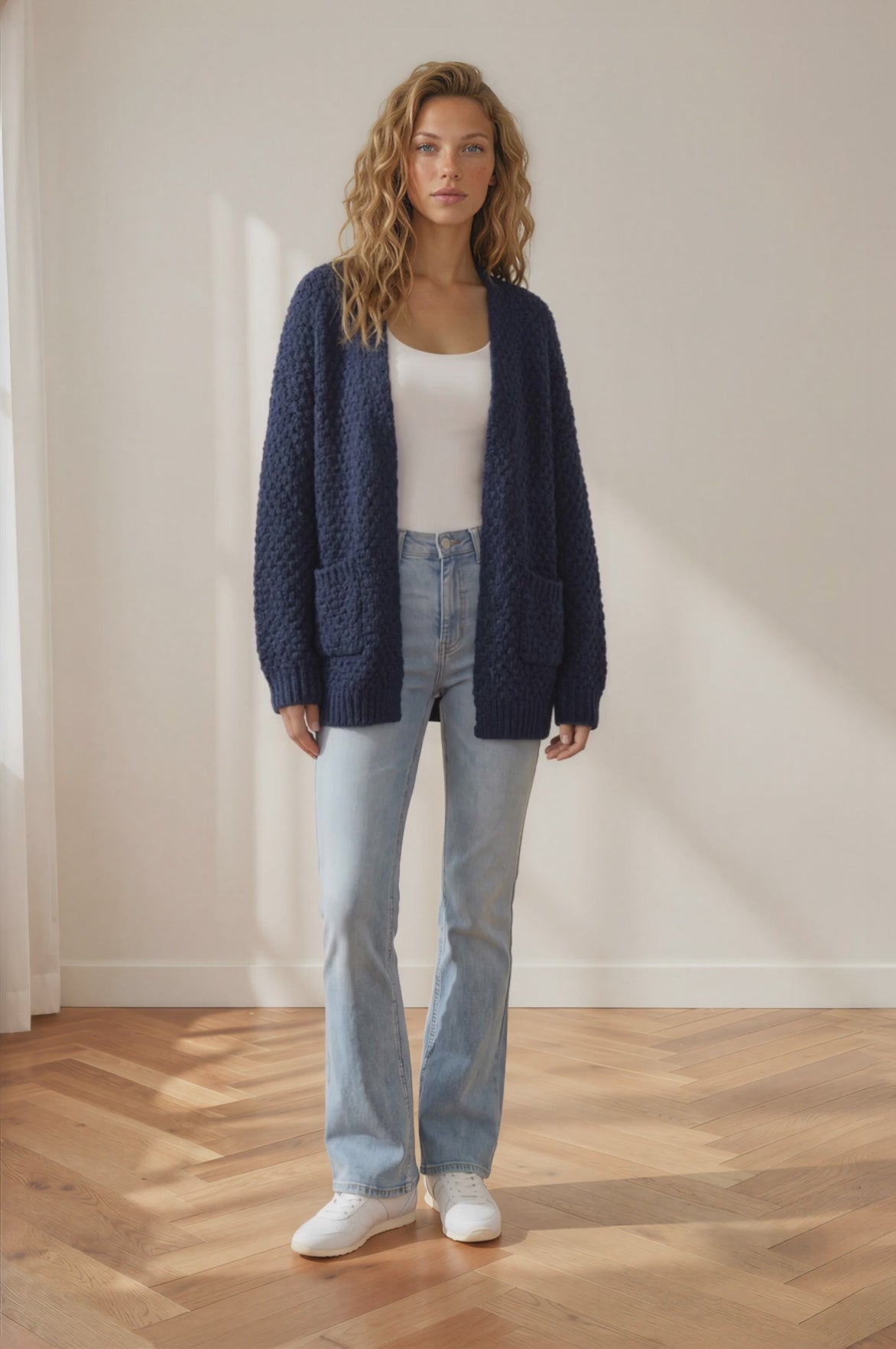 Ricki Cardigan - Open Front Chunky Knit Cardigan in Navy