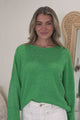 Joanne Knit Top - Crew Neckline Bat Wing Long Sleeve Top in Green