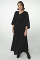 Salma Maxi Dress - Linen Blend Long Sleeve Maxi Dress in Black