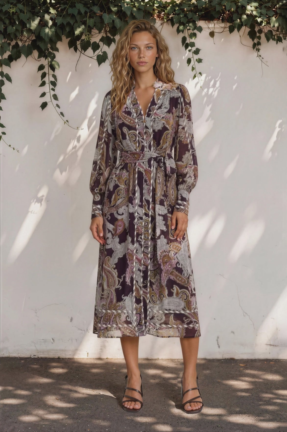 Lavinia Maxi Dress  - Mandarin Collar with Long Balloon Sleeves in Woodstock Print
