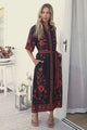 Kally Midi Dress - Collared Shirt Dress with Matching Waist Tie in Alexys Print