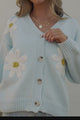 Daisy Belle Cardigan - Cropped Thick Knit Cardigan with Flower Decals in Baby Blue