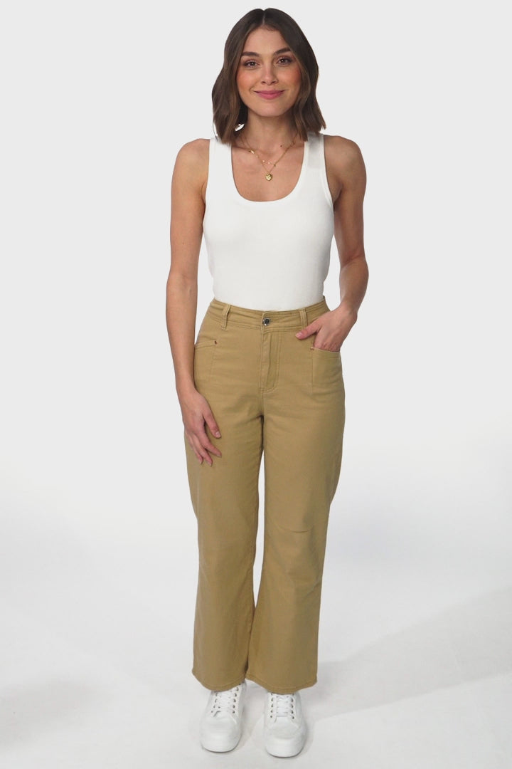 Kinley Jeans - High Waisted Flare Leg Jeans in Khaki