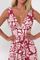 Maude Maxi Dress - Deep V-Neck Ties on Shoulders Tiered Dress in Lunie Print Red