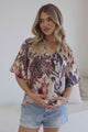 Nayra Blouse - Mandarin Collar Buttoned Down with Puff Sleeves in Leonor Print