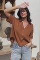 Marion Shirt - Collared Buttoned Down Shirt with Pockets in Rust
