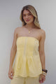 Vanity Two Piece Set - Strapless Pleated Top and Long Pants in Lemon