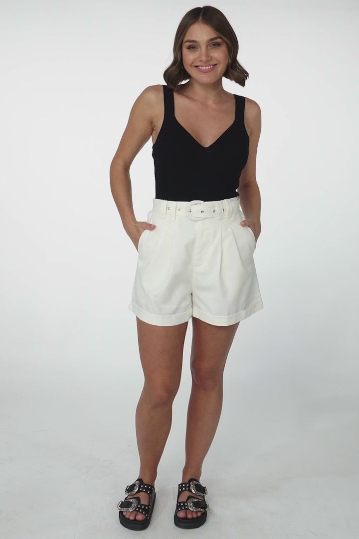 Dapper Shorts - Linen Blend Hight Waist Tailored Shorts in White