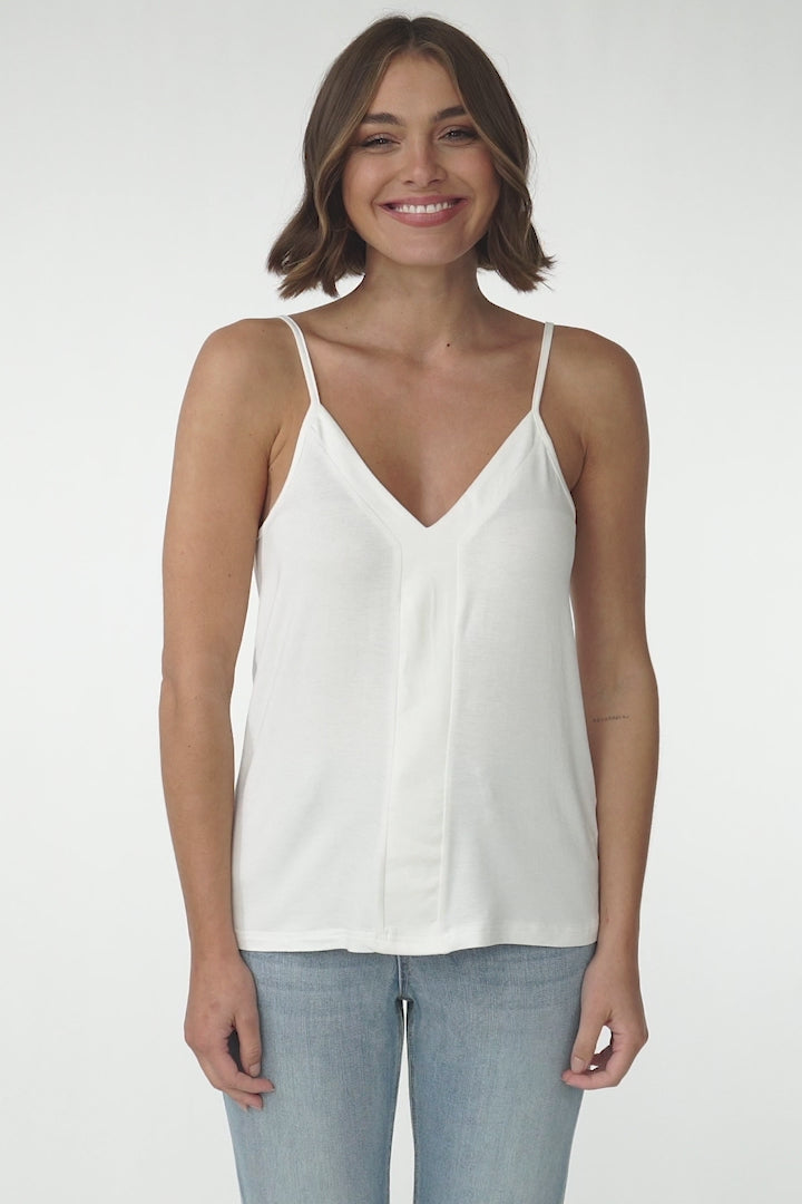 Venus Cami - Long V Neck Adjustable Strap Cami in White