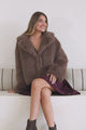 Letoile Coat - Notched Collar Faux Fur Jacket with Pockets in Mocha
