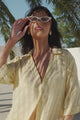 Beachly Mesh Shirt - Cotton Mesh Stripe Relaxed Button Down Shirt in Yellow