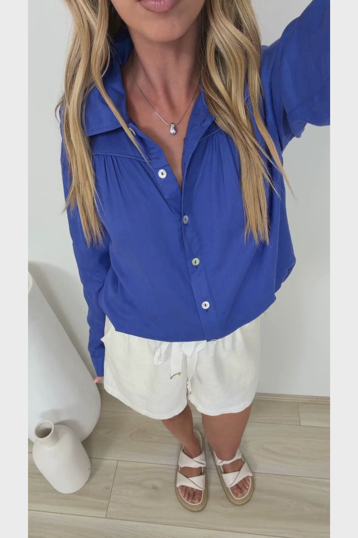 Voluta Shirt - Classic Point Collar Button Down with Long Button Cuff Sleeves in Cobalt Blue