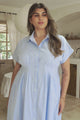Lilla Midi Dress - Collared Buttoned Down A-Line Dress in Gingham Blue