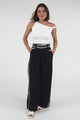 Bobbi Pants - High Waisted Constrast Trim Wide Leg Pants with Matching Belt in Navy