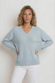 Nikita Jumper - Thick Ribbed V-Neck Knit with Side Split Hemline in Blue