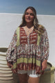 JAASE - Chloe Top: Very Oversized Crochet Trim Neckline Smock Top in Oakie Print