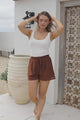 Baron Shorts - Elasticated Drawstring Waist Shorts with Lace Trim in Tan