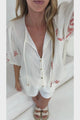 Joan Blouse - Tie-front Button Down Blouse with Balloon Sleeves in Serenoa Print